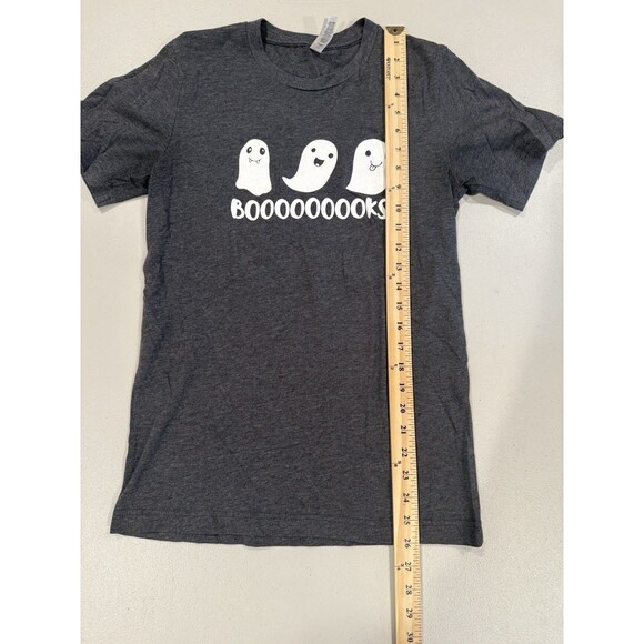 "Booooooooks!" Graphic Tee Women Small Heathered Grey Halloween Ghosts Librarian - Picture 4 of 5